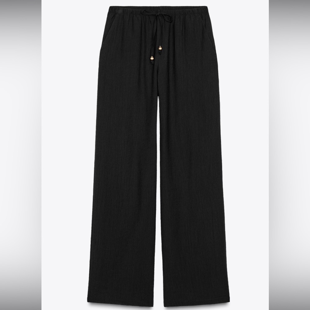 Zara Womens Black Relaxed Wide Leg Pants